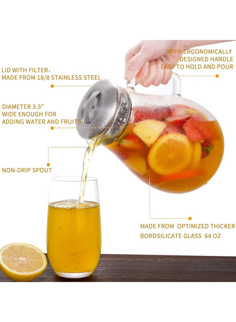 هيواري إبريق زجاجي من هايوير مع غطاء من الفولاذ المقاوم للصدأ، إبريق ماء بمقبض - Image 5