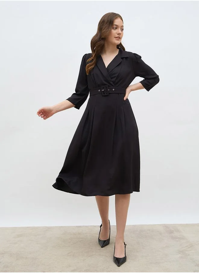 ستايلي Styli Solid Pleated A-Line Wrap Midi Dress
