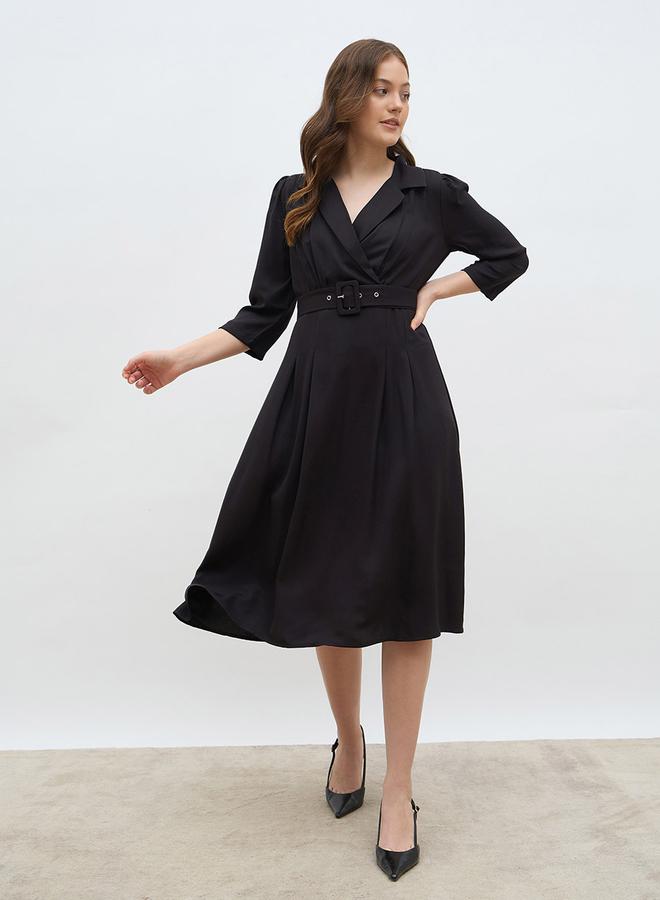 Styli Solid Pleated A-Line Wrap Midi Dress - Image 2