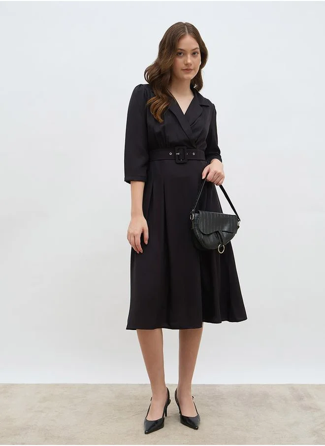 ستايلي Styli Solid Pleated A-Line Wrap Midi Dress