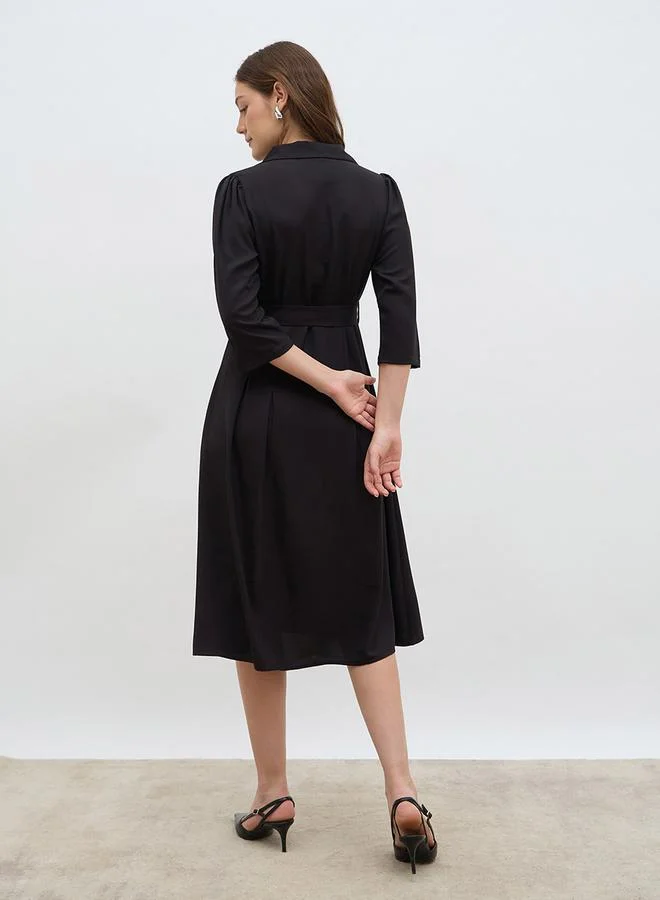 Styli Styli Solid Pleated A-Line Wrap Midi Dress