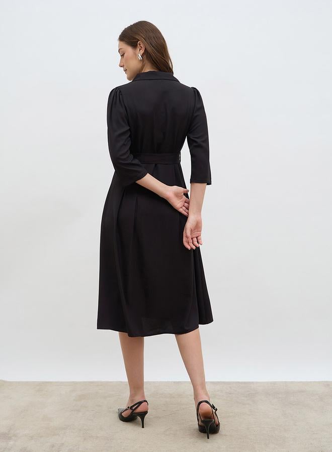 Styli Solid Pleated A-Line Wrap Midi Dress - Image 5