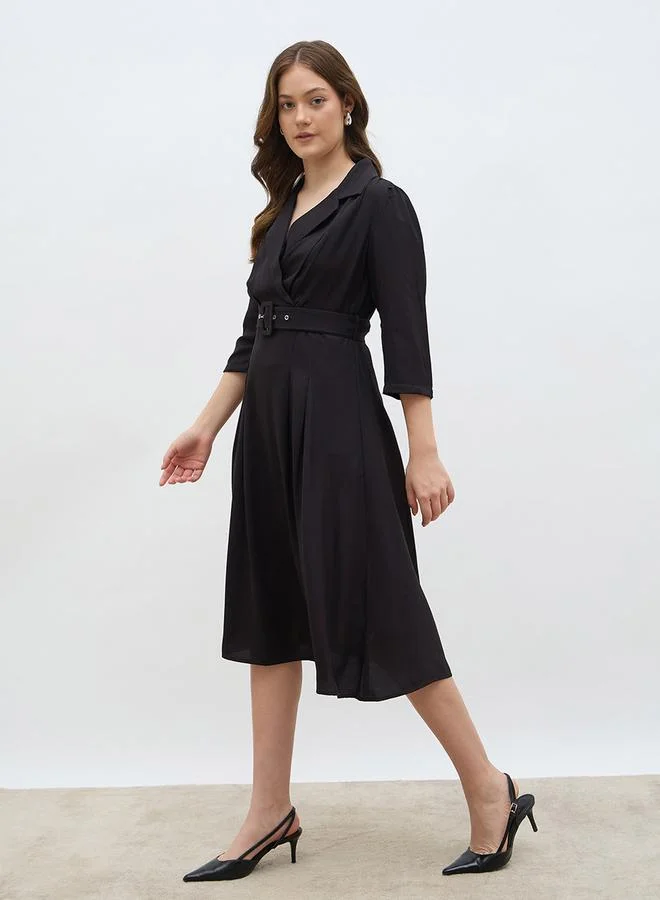 Styli Styli Solid Pleated A-Line Wrap Midi Dress