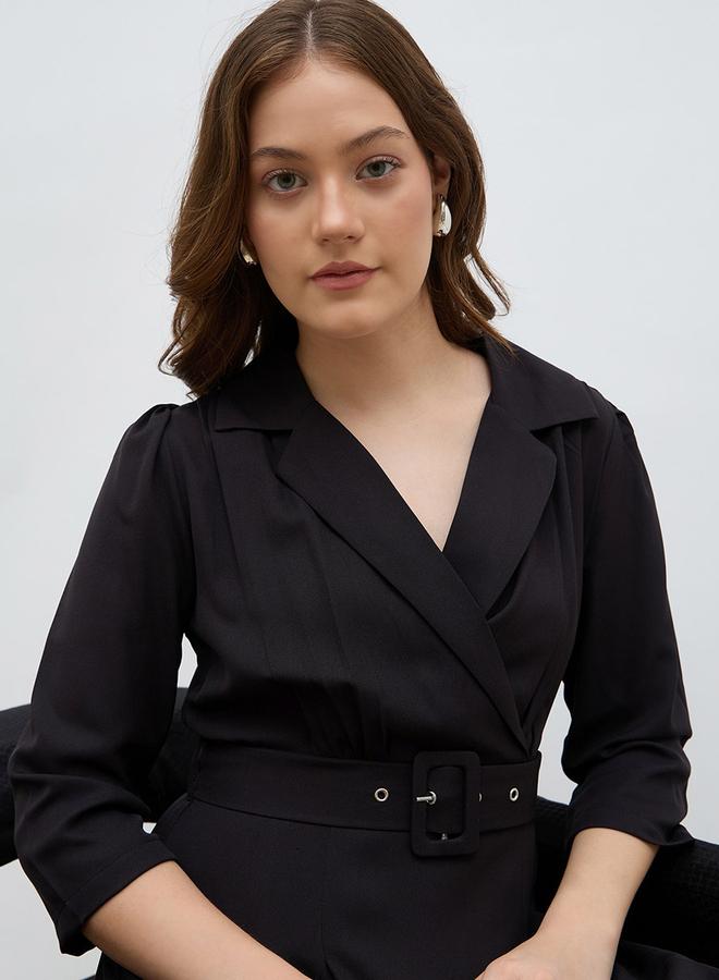 Styli Solid Pleated A-Line Wrap Midi Dress - Image 4