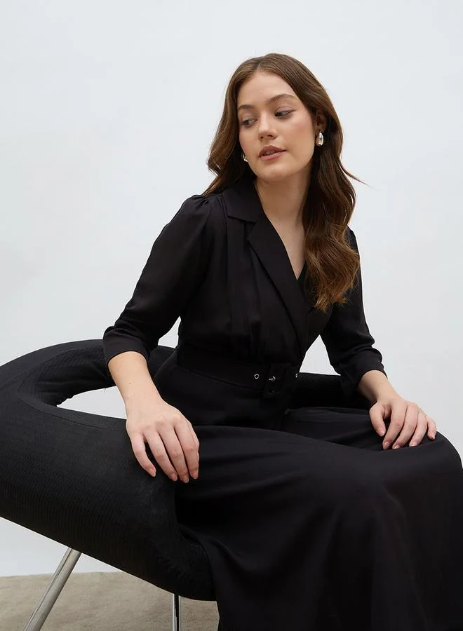 Styli Styli Solid Pleated A-Line Wrap Midi Dress