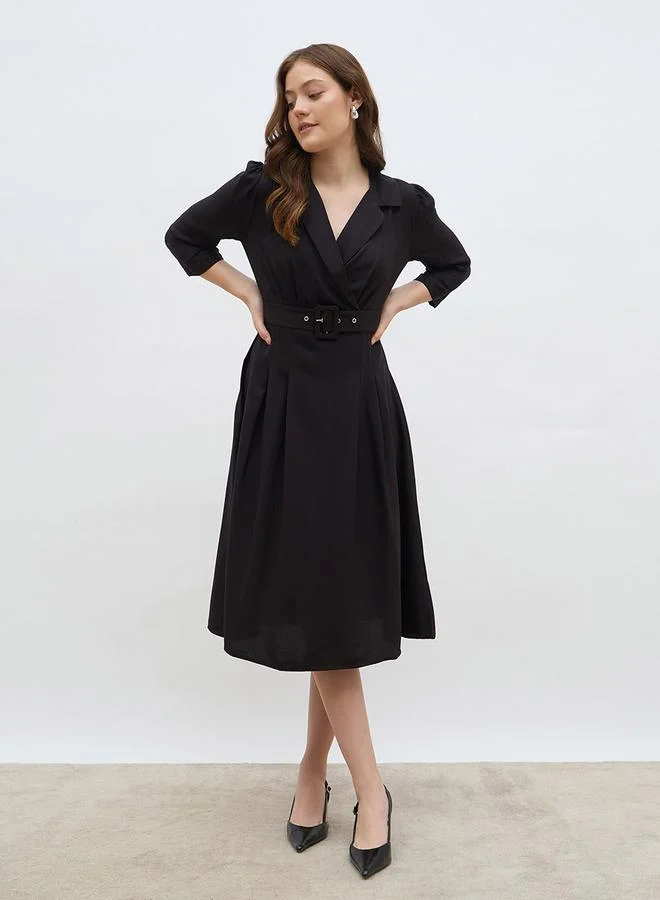 Styli Styli Solid Pleated A-Line Wrap Midi Dress