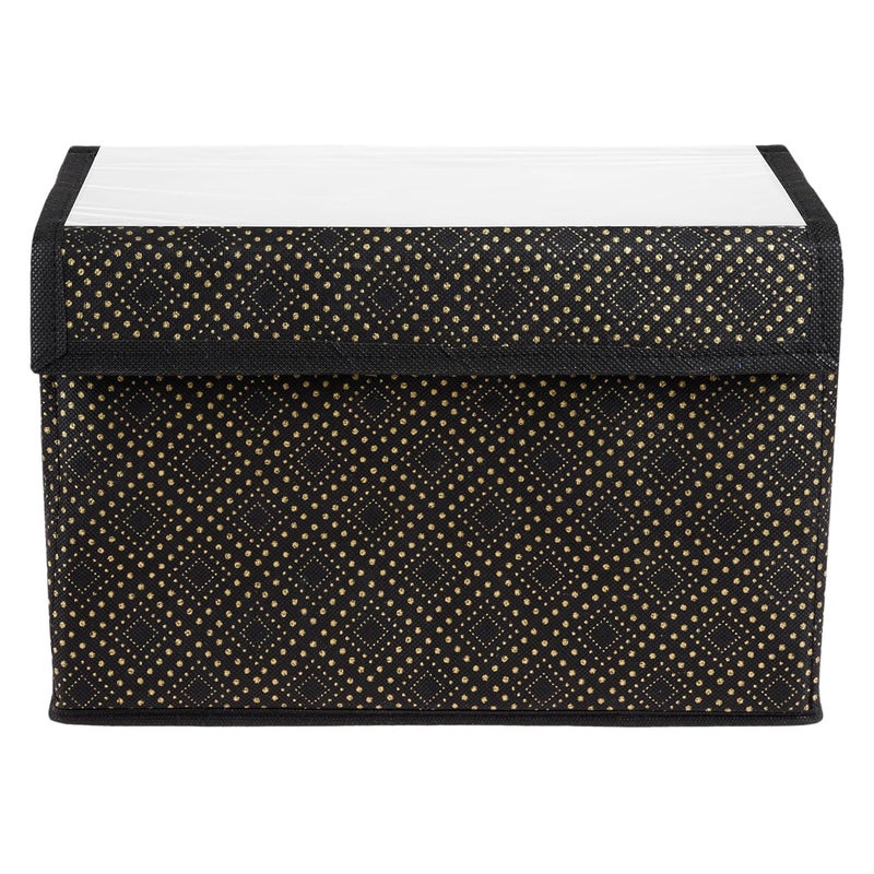 Kuber Industries Drawer Storage Box Clothes Drawer Organizer with Handle Transparent Lid with Velcro Wardrobe Organizer for Books Dhakkan Storage Box GoldenDot S M Pack of 2 Black - Image 2