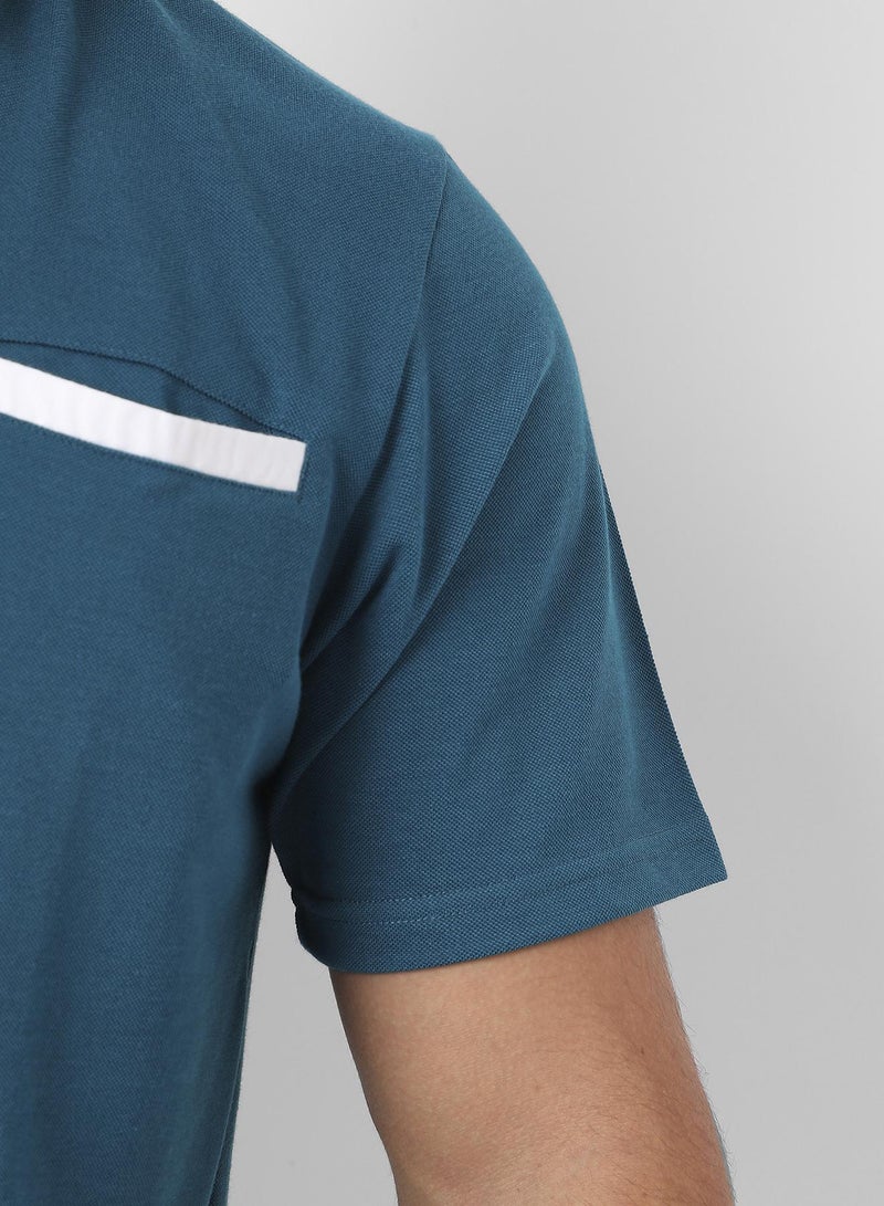 Instafab Plus Men's Teal Blue T-Shirt With Contrast Detail - Image 5