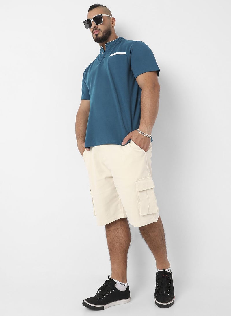 Instafab Plus Men's Teal Blue T-Shirt With Contrast Detail - Image 3