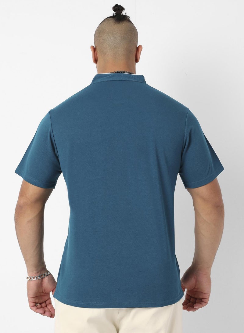 Instafab Plus Men's Teal Blue T-Shirt With Contrast Detail - Image 2