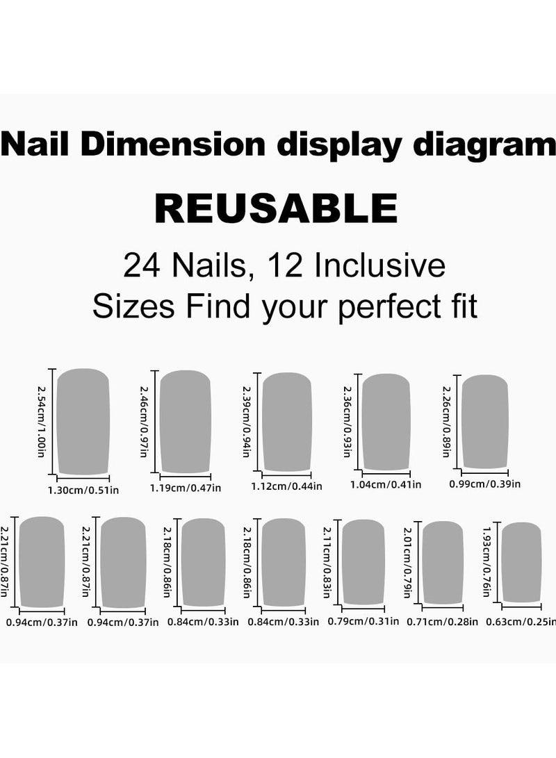 SYOSI 24 Pcs Press on Nails Long Square Shape Fake Nails, White Acrylic Nails Glossy Nude Glue on Nails French False Nail Tips, Diamond Cherry Bow Pearl Design Fake Nails Convenient Wear - Image 5