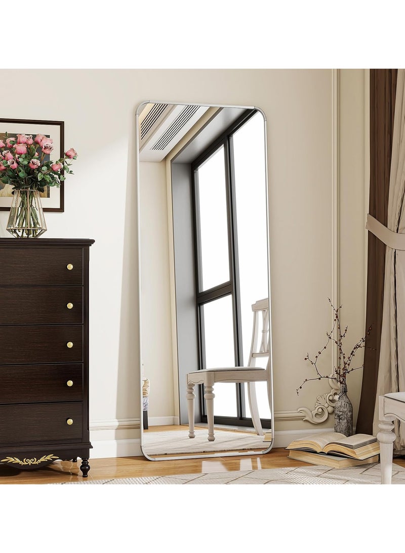 YQbest Floor Full Length Mirror Standing Full Body Rounded Corner Rectangle Mirrors With Stand Hanging Wall Mounted Leaning Bedroom Living Room Bedroom Cloakroom,White  - Image 4