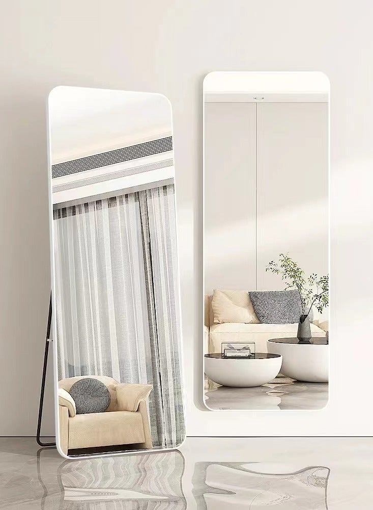 YQbest Floor Full Length Mirror Standing Full Body Rounded Corner Rectangle Mirrors With Stand Hanging Wall Mounted Leaning Bedroom Living Room Bedroom Cloakroom,White  - Image 2