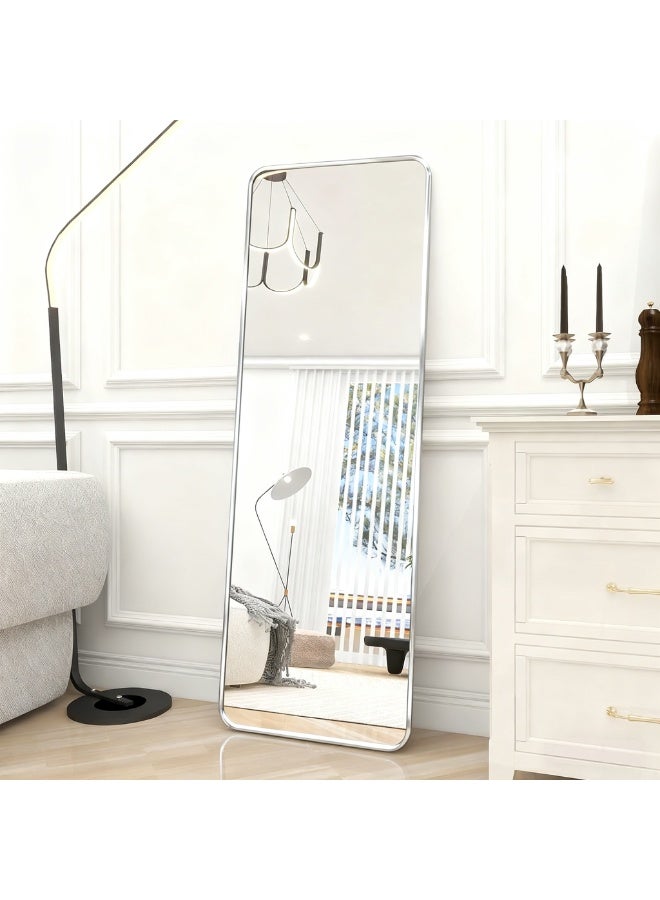 YQbest Floor Full Length Mirror Standing Full Body Rounded Corner Rectangle Mirrors With Stand Hanging Wall Mounted Wall Decor Mirror Leaning Bedroom Living Room Bedroom Cloakroom,White - Image 5