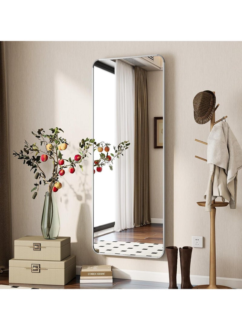 YQbest Floor Full Length Mirror Standing Full Body Rounded Corner Rectangle Mirrors With Stand Hanging Wall Mounted Wall Decor Mirror Leaning Bedroom Living Room Bedroom Cloakroom,White - Image 2