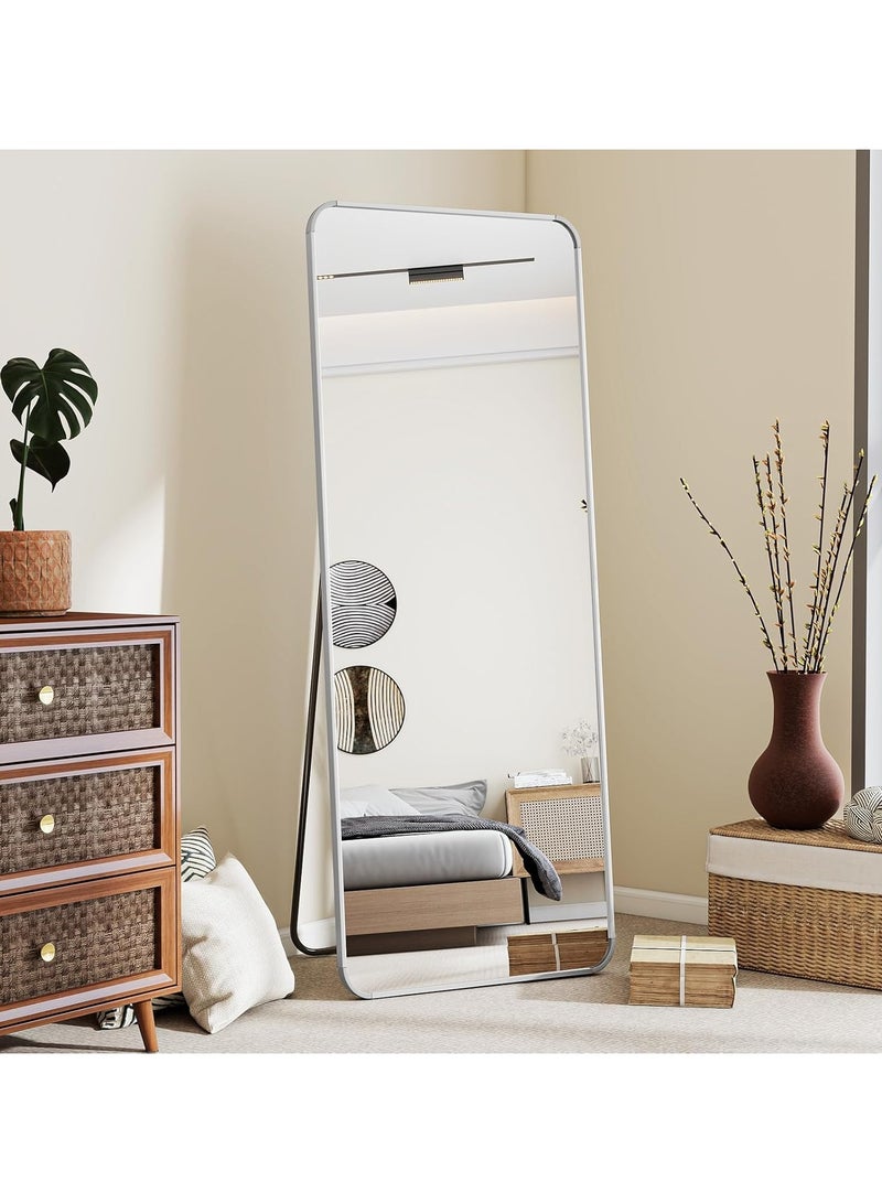 YQbest Floor Full Length Mirror Standing Full Body Rounded Corner Rectangle Mirrors With Stand Hanging Wall Mounted Wall Decor Mirror Leaning Bedroom Living Room Bedroom Cloakroom,White - Image 2