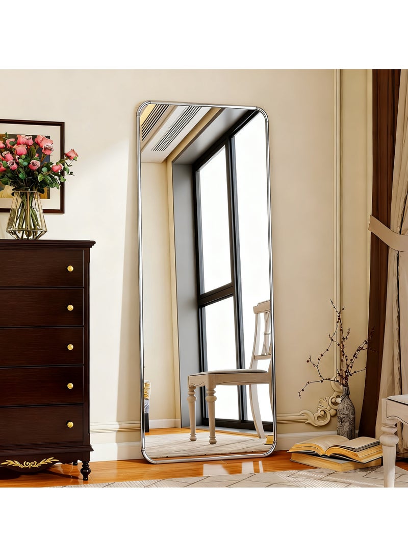 YQbest Floor Full Length Mirror Standing Full Body Rounded Corner Rectangle Mirrors With Stand Hanging Wall Mounted Wall Decor Mirror Leaning Bedroom Living Room Bedroom Cloakroom,White - Image 4