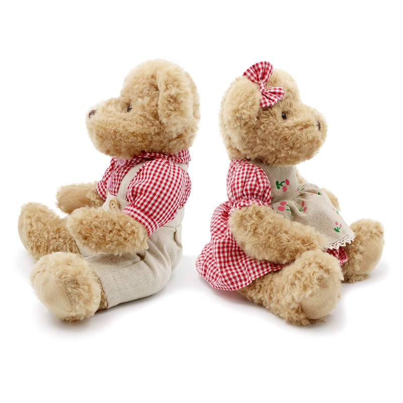 oits cute Oitscute 2Pack Teddy BearCute Stuffed AnimalCouple Gift Soft Plush Toy 11inch Red Plaid Clothes - Image 3