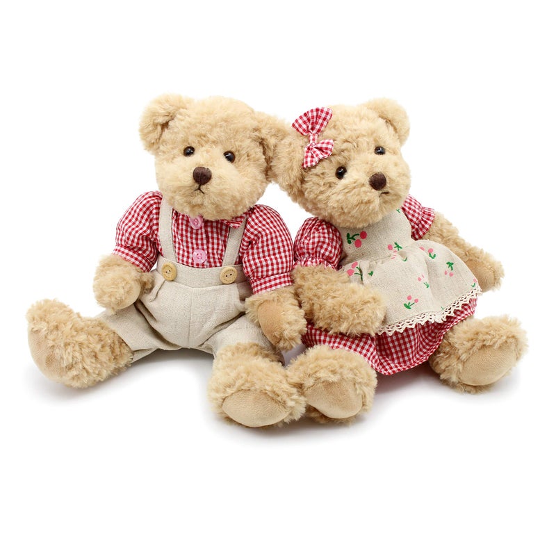 oits cute Oitscute 2Pack Teddy BearCute Stuffed AnimalCouple Gift Soft Plush Toy 11inch Red Plaid Clothes - Image 2