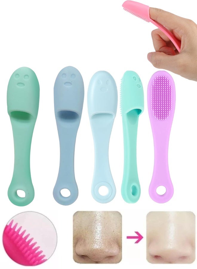 فرشاة سيليكون لتنظيف الوجه وإزالة الرؤوس السوداء، أداة تنظيف مسام الأنف، فرشاة تدليك لتنظيف بشرة الوجه - فرشاة صغيرة من السيليكون لتنظيف مسام الأنف وإزالة الرؤوس البيضاء والسوداء والشوائب - ألوان متعددة، 5 قطع - Image 1