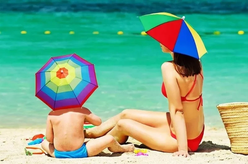 اليفن ماركت Eleven Market Head Umbrella Yellow Summer Beach Sun Protection Hat Umbrella