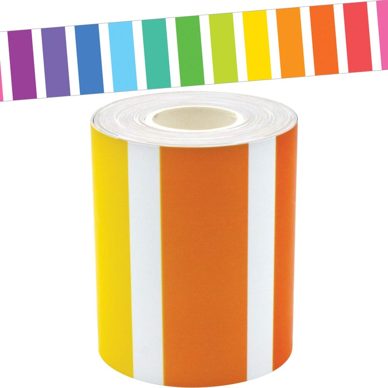Teacher Created Resources Colorful Stripes Straight Rolled Border Trim - 50ft - Decorate Bulletin Boards, Walls, Desks, Windows, Doors, Lockers, Schools, Classrooms, Homeschool & Offices - Image 1