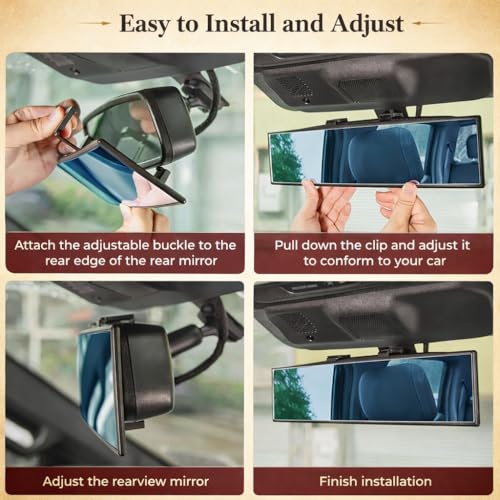 GNASTAS Rear View Mirror, Clip On Rear View Wide Angle Mirror, Panoramic Interior Extended Rear View Mirror, Anti-Glare, car mirror Blue 1pc - Image 2