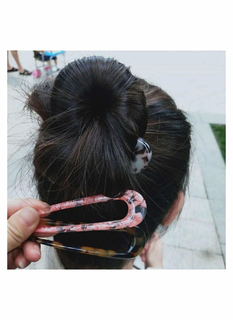 Generic - 2 Pack French Style Cellulose Acetate Tortoise Shell U Shaped Hair Pin Fork Sticks 2 Prong Updo Chignon Pin for Women, Can Adapt All Kinds of Occasions - Image 1
