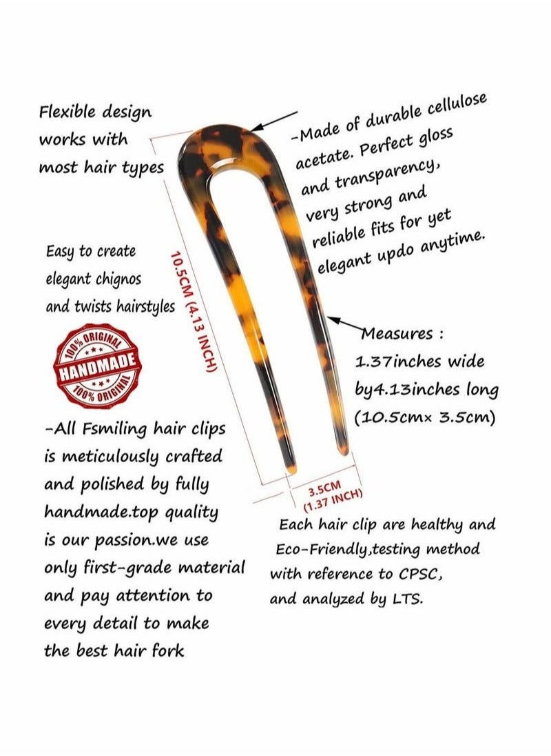 Generic - 2 Pack French Style Cellulose Acetate Tortoise Shell U Shaped Hair Pin Fork Sticks 2 Prong Updo Chignon Pin for Women, Can Adapt All Kinds of Occasions - Image 1