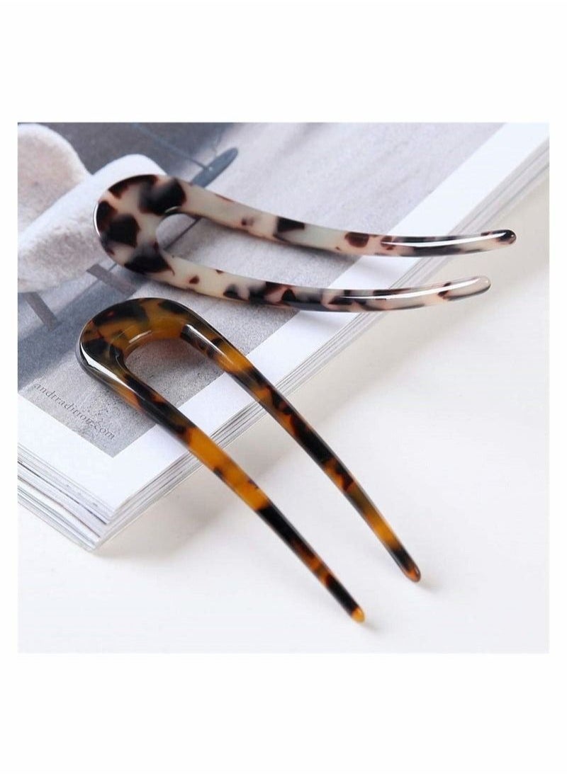 Generic - 2 Pack French Style Cellulose Acetate Tortoise Shell U Shaped Hair Pin Fork Sticks 2 Prong Updo Chignon Pin for Women, Can Adapt All Kinds of Occasions - Image 1