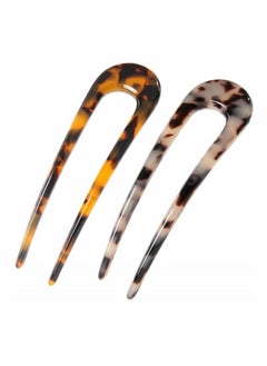 2 Pack French Style Cellulose Acetate Tortoise Shell U Shaped Hair Pin Fork Sticks 2 Prong Updo Chignon Pin for Women, Can Adapt All Kinds of Occasions