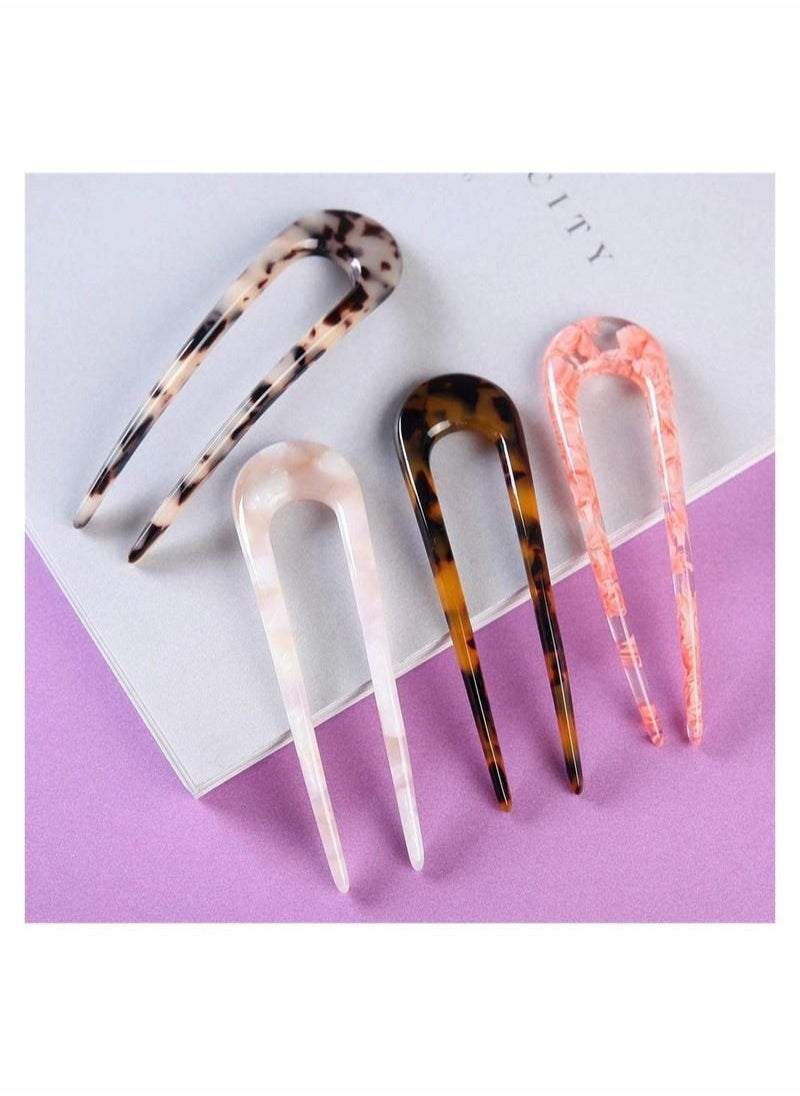 Generic - 2 Pack French Style Cellulose Acetate Tortoise Shell U Shaped Hair Pin Fork Sticks 2 Prong Updo Chignon Pin for Women, Can Adapt All Kinds of Occasions - Image 1