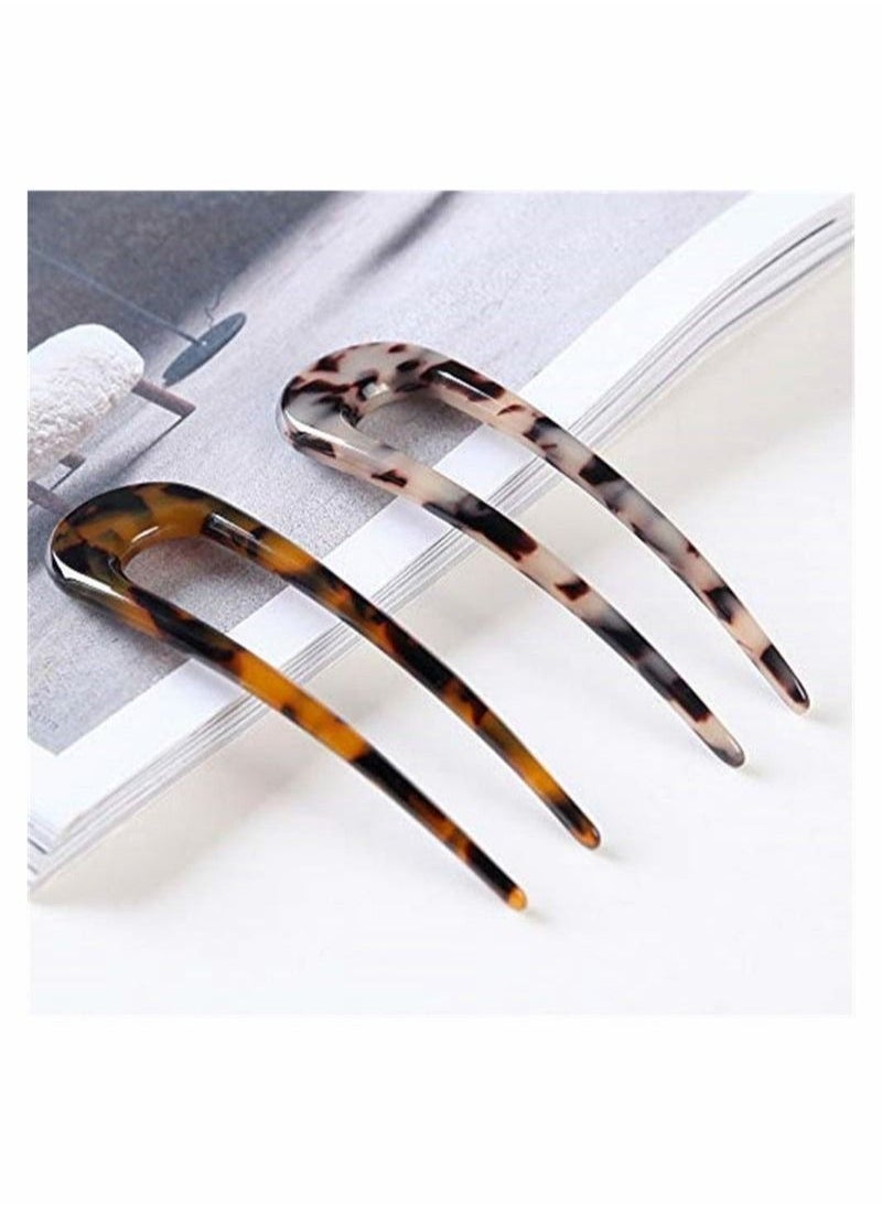 Generic - 2 Pack French Style Cellulose Acetate Tortoise Shell U Shaped Hair Pin Fork Sticks 2 Prong Updo Chignon Pin for Women, Can Adapt All Kinds of Occasions - Image 1