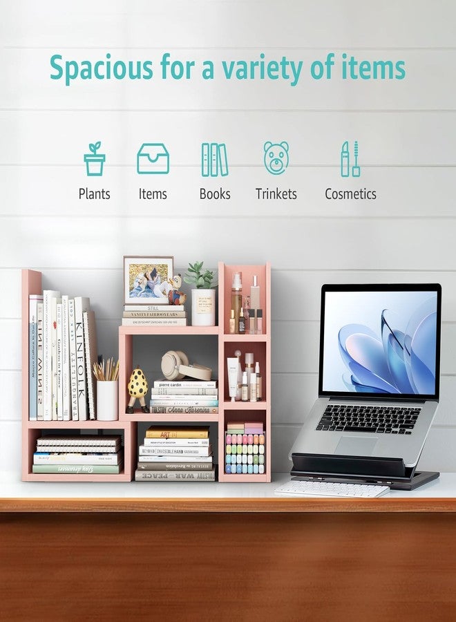 NUTIKAS Desk Shelves Desktop Orgnizer Shlef - Pink Office Organization for Top of Desk Organizers and Accessories Corner Bookshelf Table Top Shelving Small Hutch Decorations for Office - Image 3