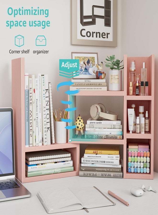 NUTIKAS Desk Shelves Desktop Orgnizer Shlef - Pink Office Organization for Top of Desk Organizers and Accessories Corner Bookshelf Table Top Shelving Small Hutch Decorations for Office - Image 4