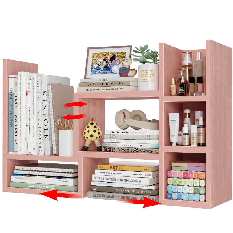 NUTIKAS Desk Shelves Desktop Orgnizer Shlef - Pink Office Organization for Top of Desk Organizers and Accessories Corner Bookshelf Table Top Shelving Small Hutch Decorations for Office - Image 1
