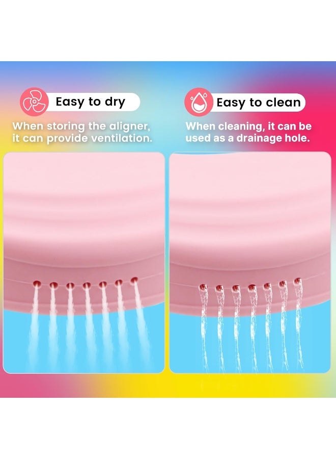 RAZOKO Silicone Retainer Case With 3 Lanyard Cute Aligner Case Vent Holes Night Mouth Guard Retainer Holder For Girl Women Kids Men For Travel Pink - Image 3