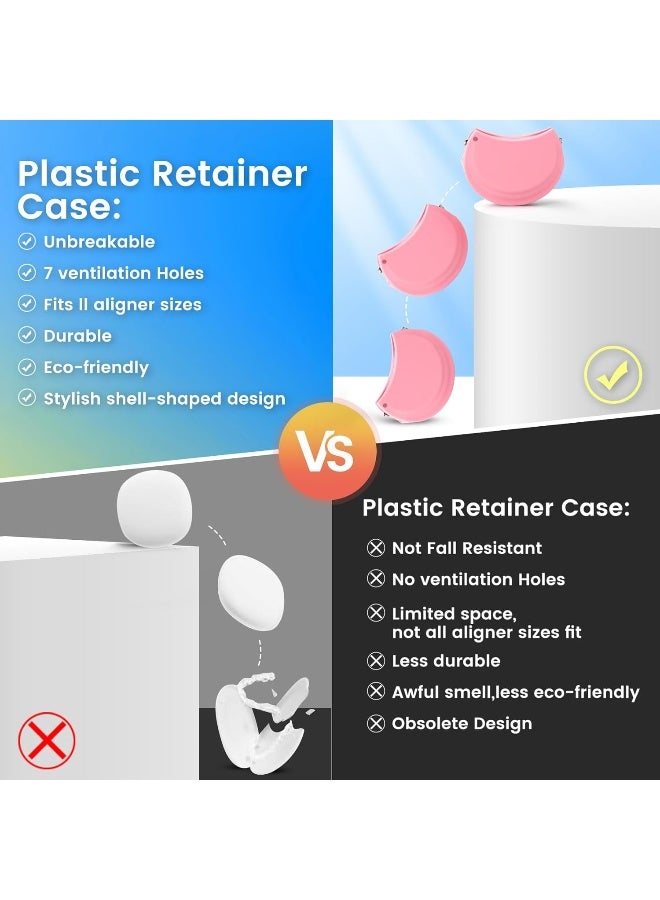 RAZOKO Silicone Retainer Case With 3 Lanyard Cute Aligner Case Vent Holes Night Mouth Guard Retainer Holder For Girl Women Kids Men For Travel Pink - Image 4