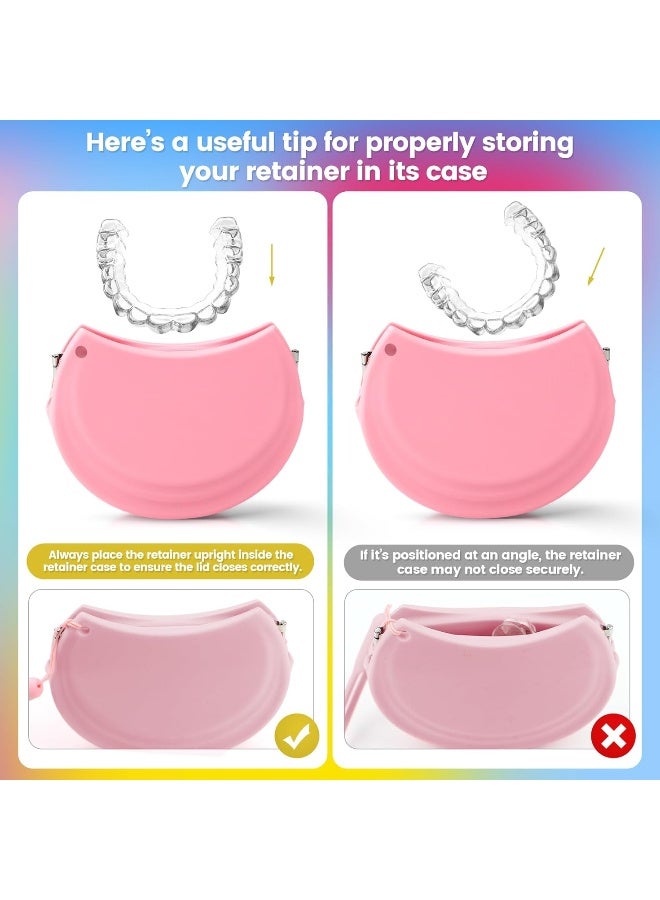 RAZOKO Silicone Retainer Case With 3 Lanyard Cute Aligner Case Vent Holes Night Mouth Guard Retainer Holder For Girl Women Kids Men For Travel Pink - Image 5