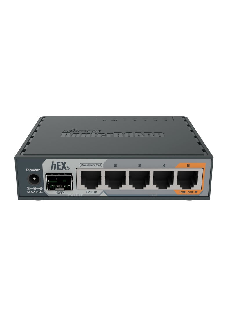 مايكروتك جهاز توجيه Hex S RB760iGS مزود بـ 5 منافذ جيجابت إيثرنت باللون الرمادي - Image 1