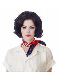 Rugelyss Rugelyss Natural Black Short Wavy Wigs with Bangs Vintage Curly Hair Wig Synthetic Wigs for Women for Cosplay or Halloween 