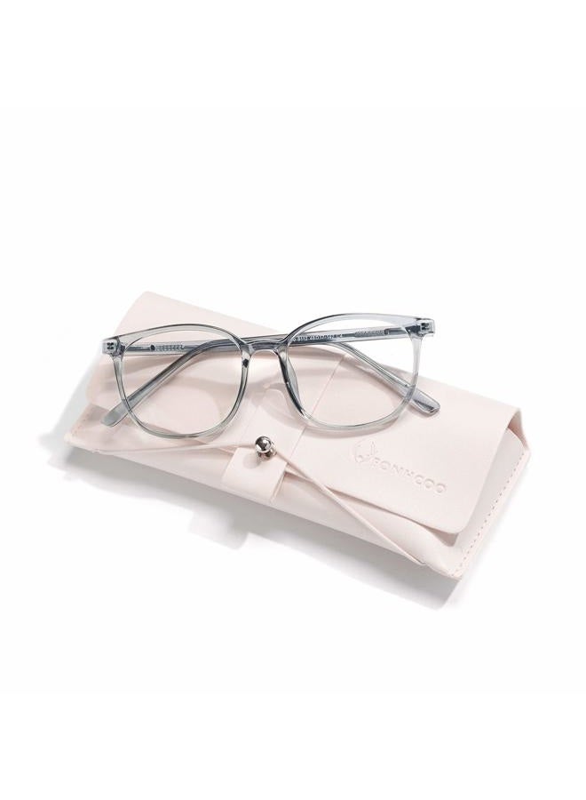 FONHCOO Blue Light Blocking Glasses Fashion Round TR90 Frame Transparent Eyewear Anti UV Blu-Ray Computer Glasses for Women Men (Grey) - Image 1