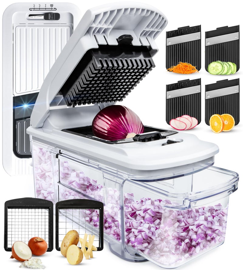 Fullstar Mandoline Slicer for Kitchen - Vegetable Chopper, Onion Potato Food Veggie Fruit Slicer and Cutter with Container, Kitchen Gadgets & Gifts, Home Essentials (4 in 1, Black/White) - Image 1