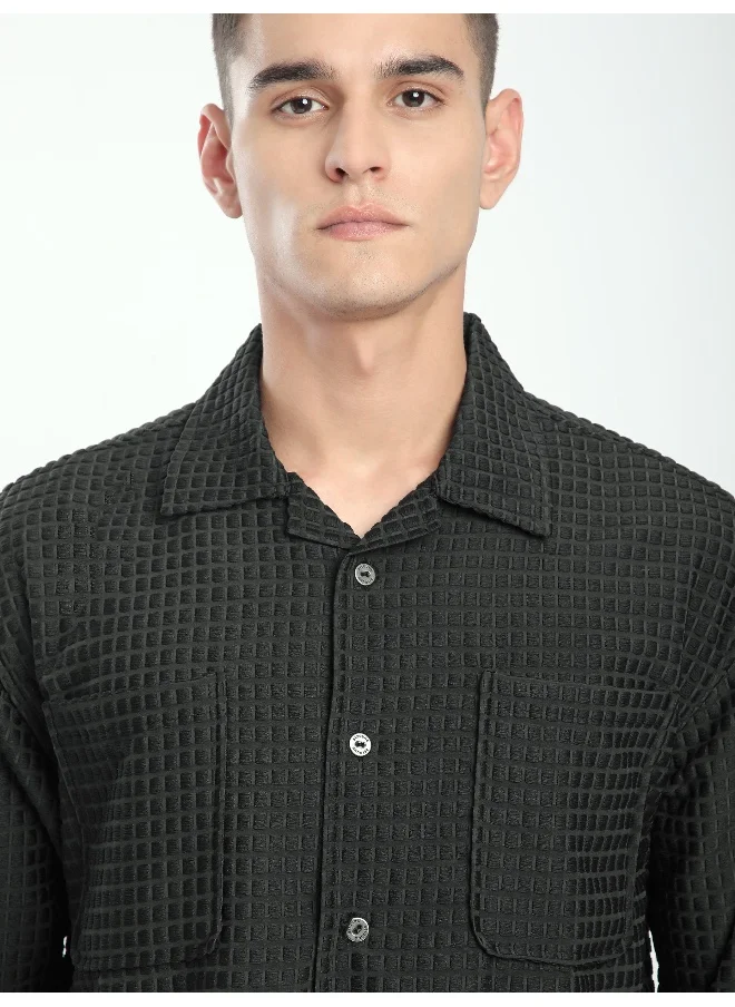 بيونغ Dark Grey Bubble Textured Shacket