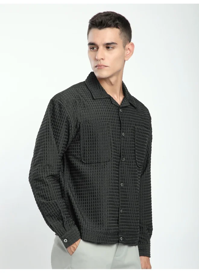 بيونغ Dark Grey Bubble Textured Shacket