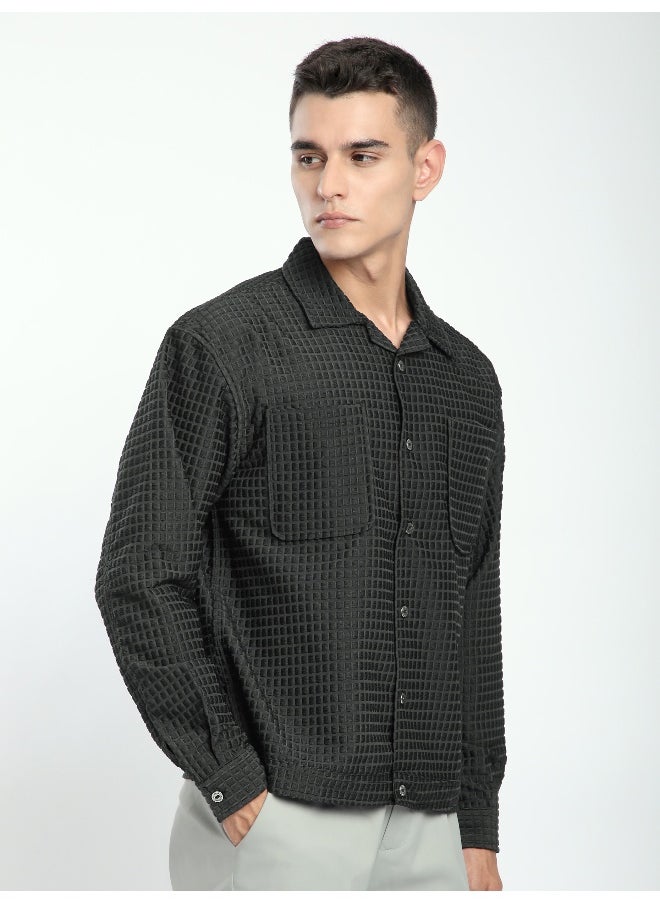Dark Grey Bubble Textured Shacket