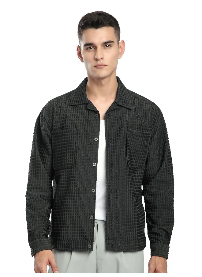 بيونغ Dark Grey Bubble Textured Shacket