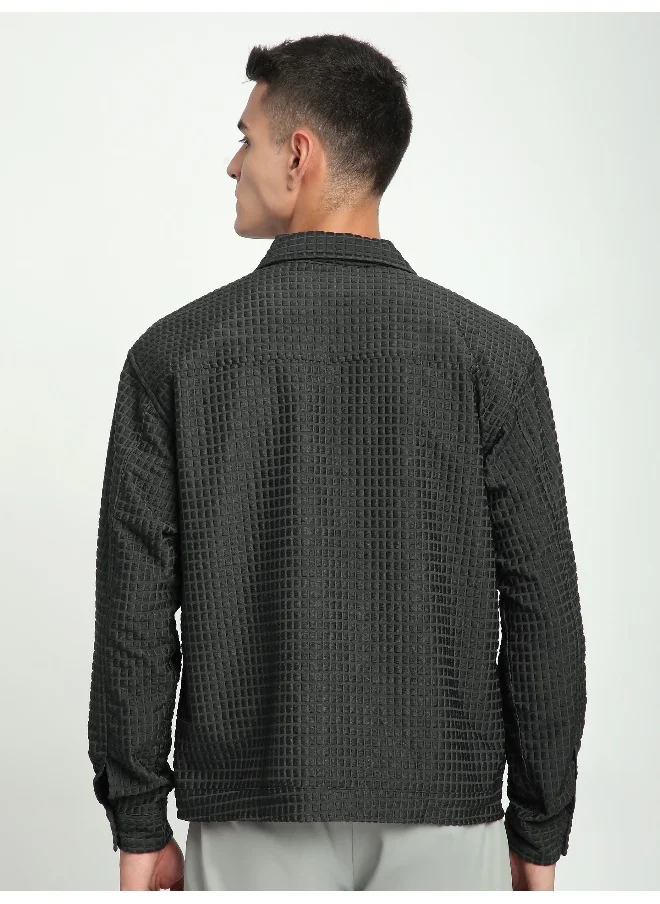 Beyoung Dark Grey Bubble Textured Shacket