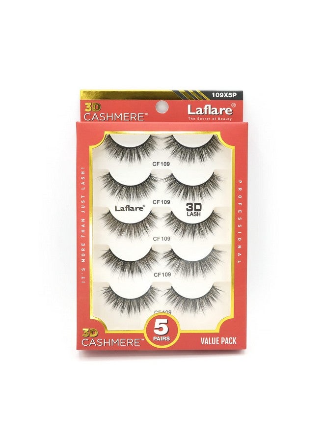 Laflare 3D Cashmere False Eyelashes Multipack Ultra Soft Glam Luxurious Crueltyfree Reusable Fake Eyelashes 5 Pairs Value Pack (109X5P) - Image 1