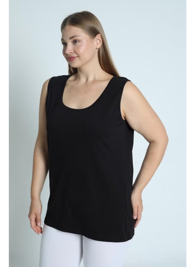 Arma Yıldız Women's Plus Size Thick Strap Sleeveless Cotton Lycra Undershirt - Black - Image 5